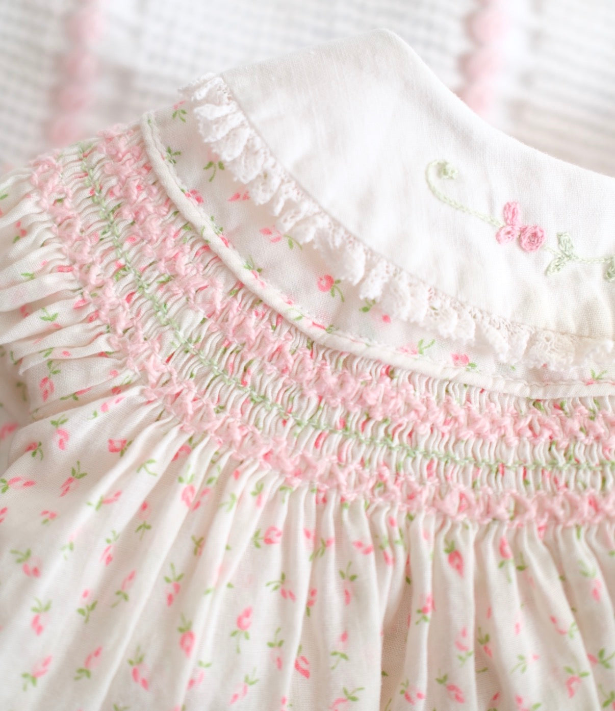 Pink Tulip Dress - Hand Embroidered and Smocked