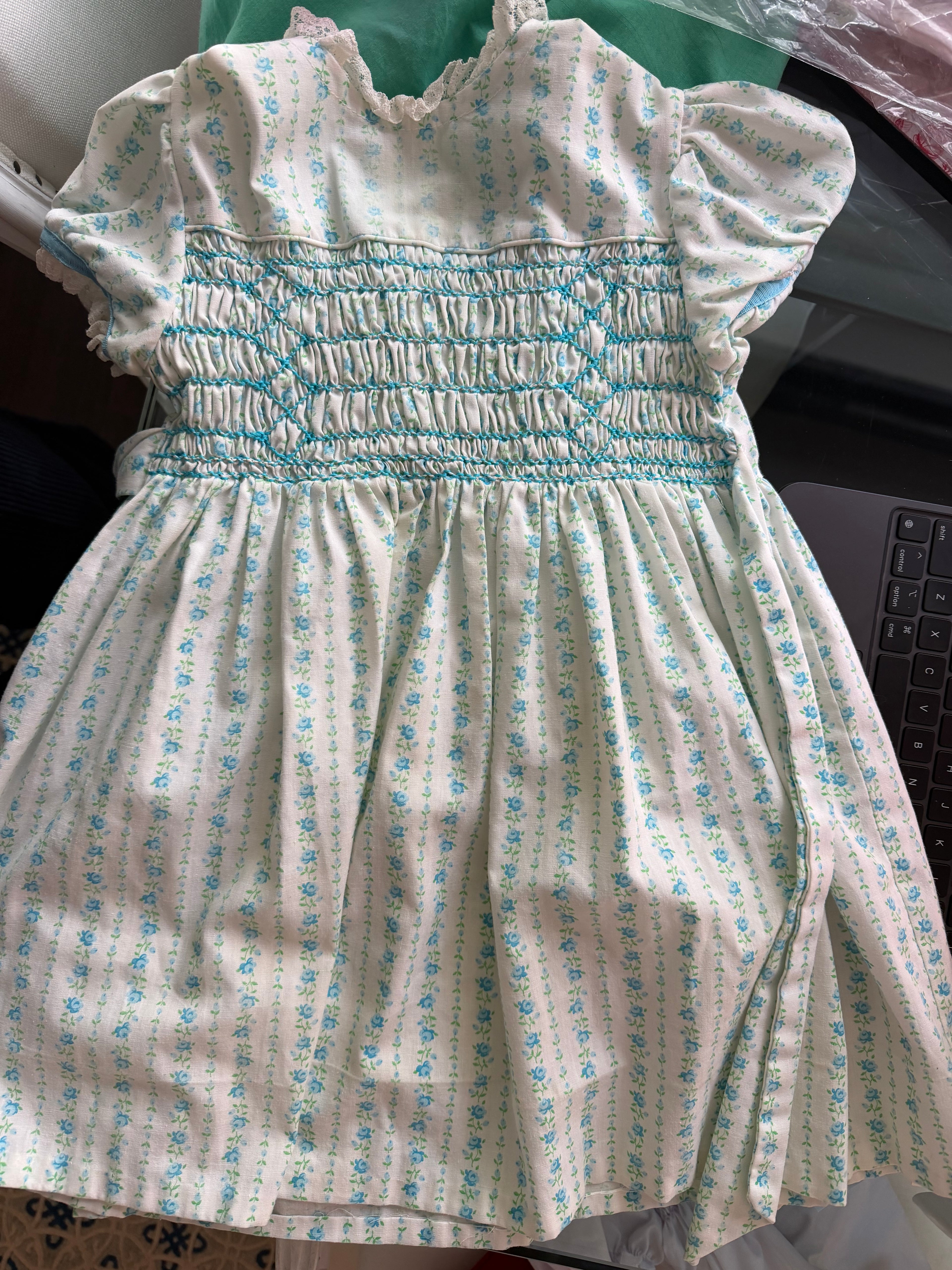 Blue Floral Handsmocked Dress 4T