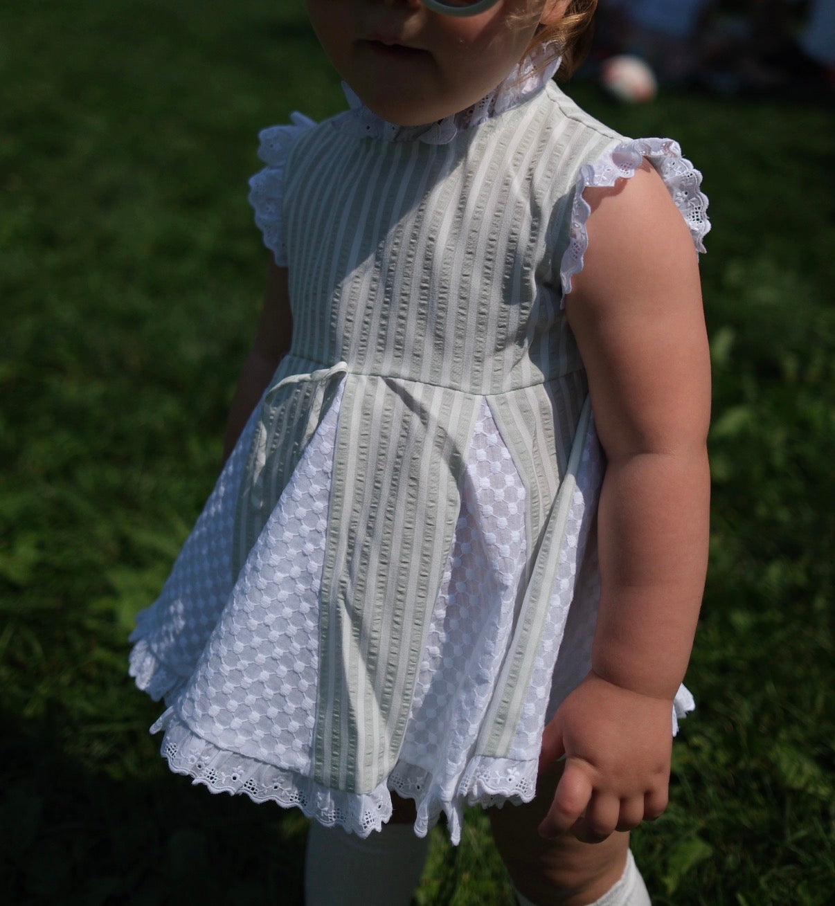 Sofia Dress & bloomers - Green Stripe