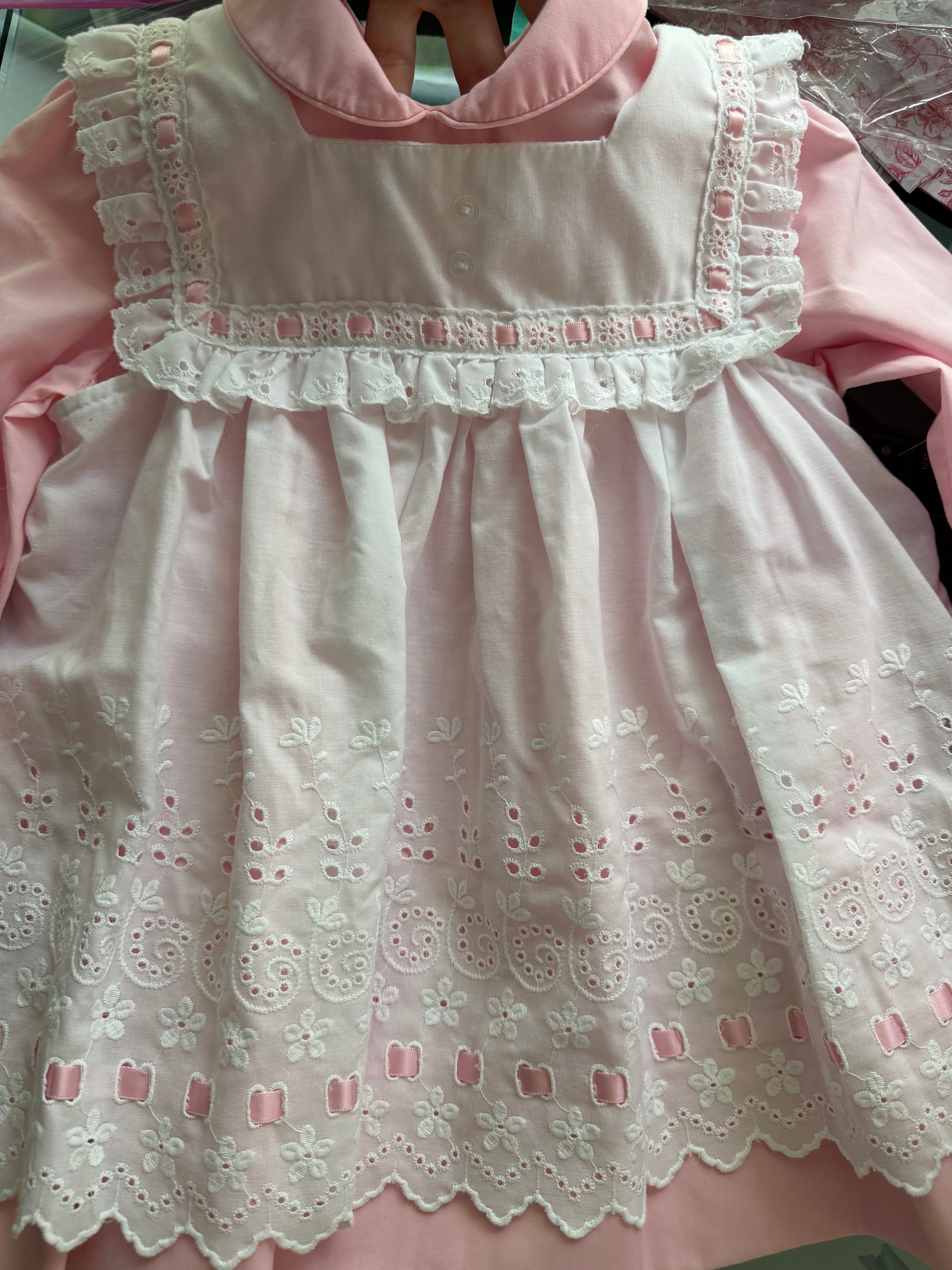 Pink & White Apron Eyelet Dress