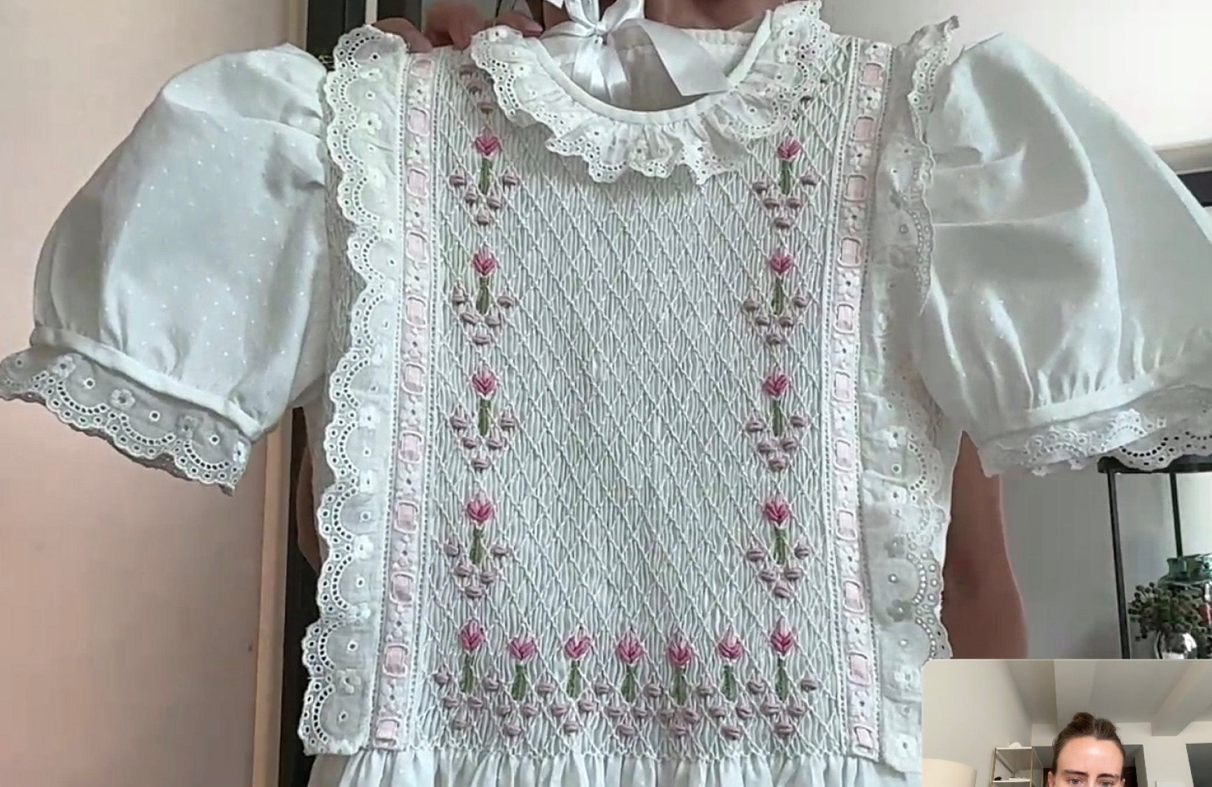 Vintage - White & Pink Embroidered Dress - 8T
