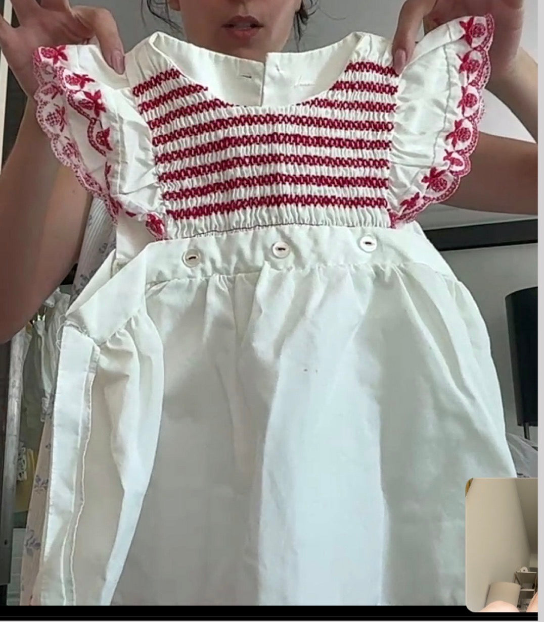 Vintage - Red and White Smocked Apron Style Dress
