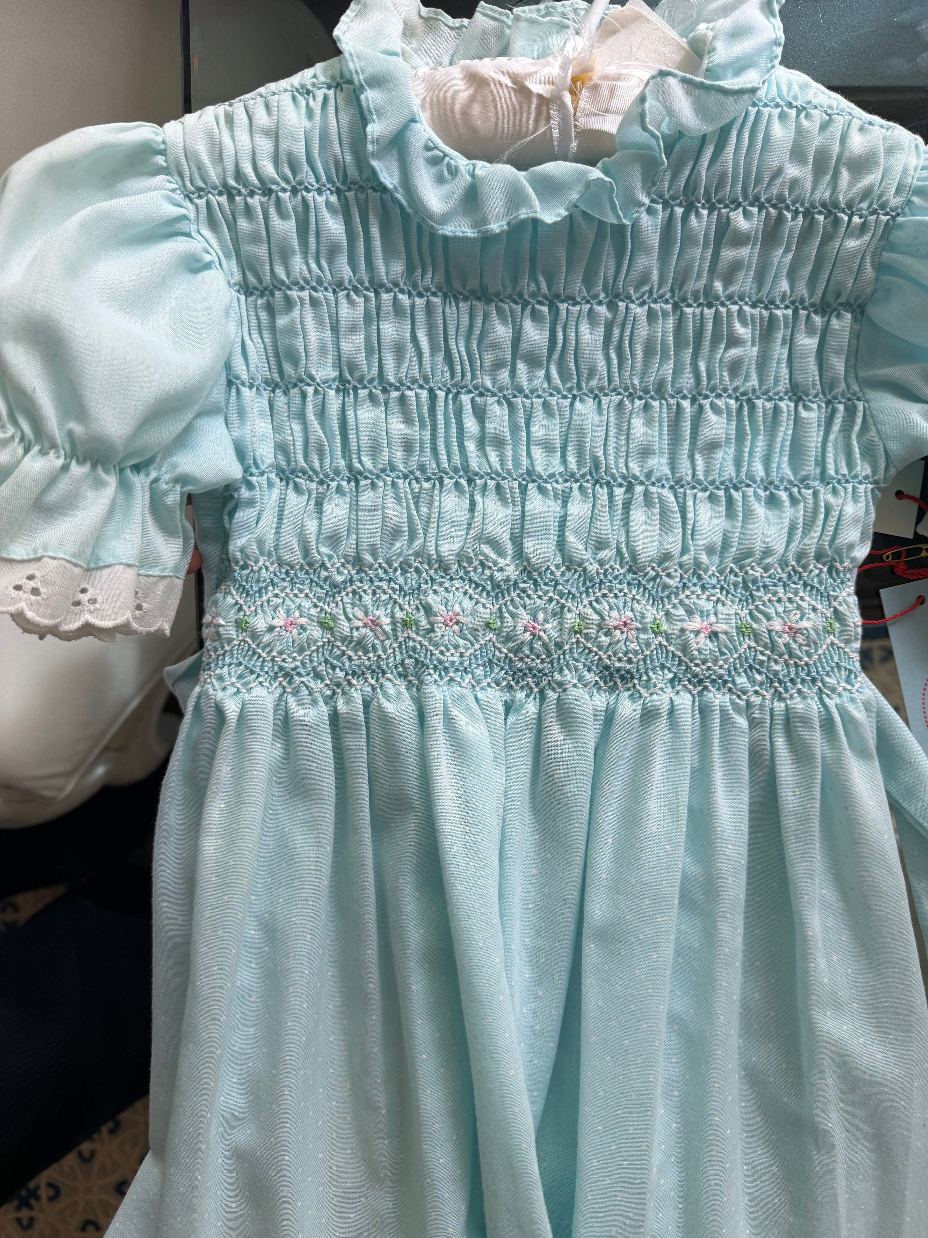 Blue Handsmocked and Eyelet Dress - 6T