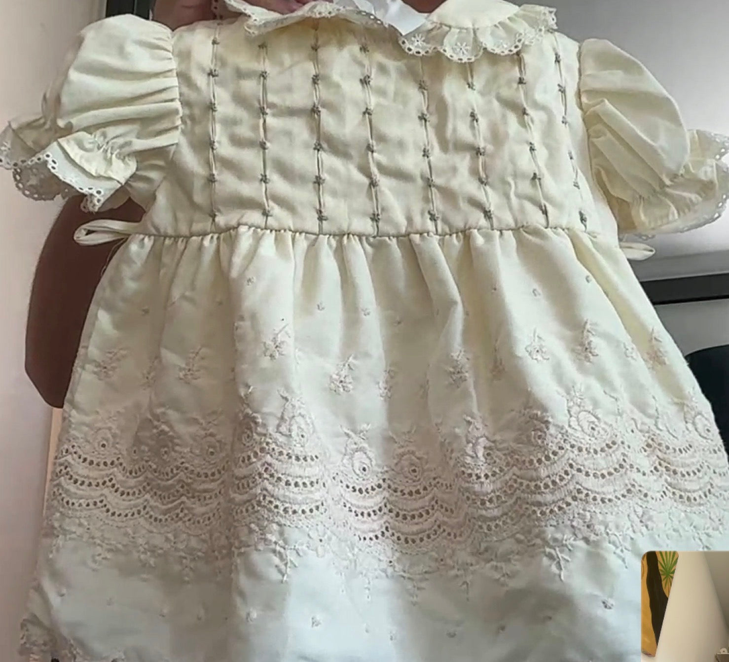 Vintage - Cream Fancy Smocked Dress - 12m