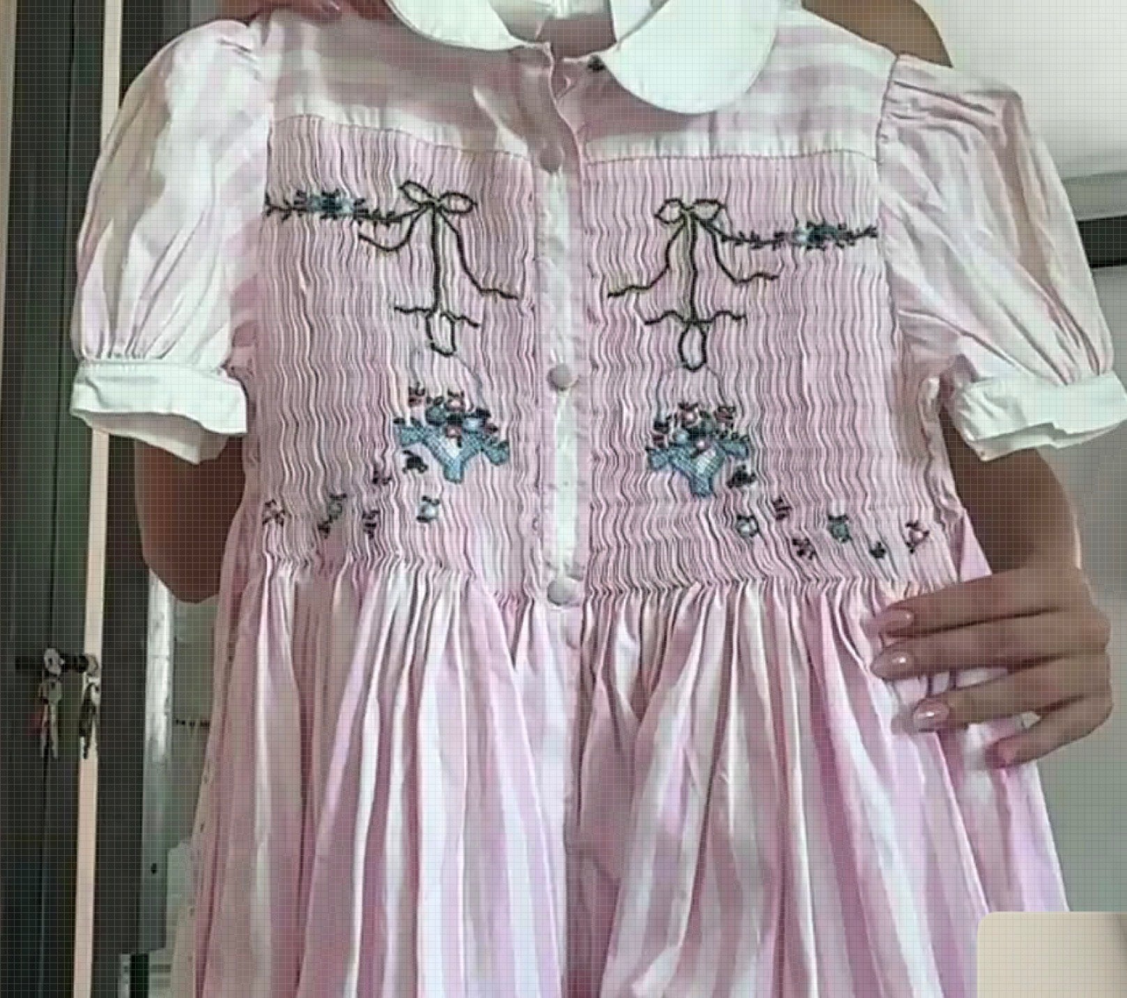 Vintage - Pink & White Stripe Embroidered Dress - 8T