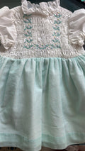 Aqua Blue and White Handsmocked Dress