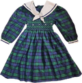 Scottish Dress (Green/NavyTartan w/ Sleeves) - 5T