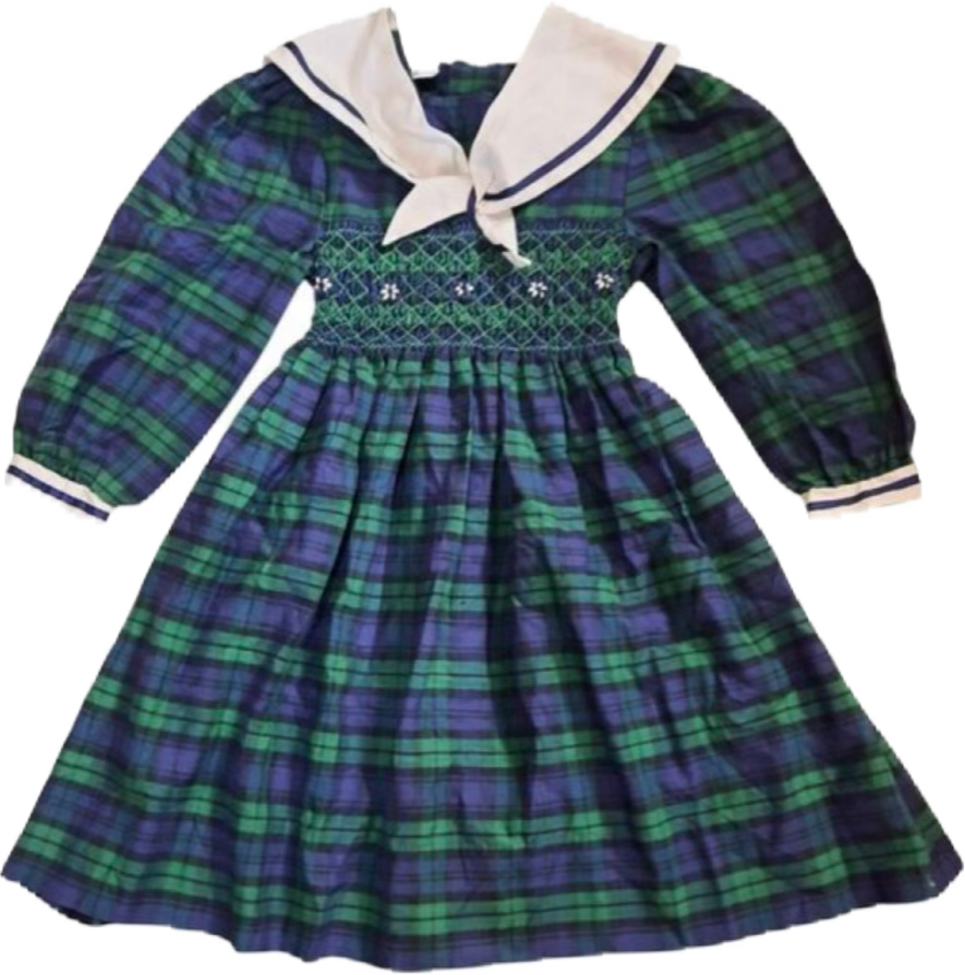 Scottish Dress (Green/NavyTartan w/ Sleeves) - 5T
