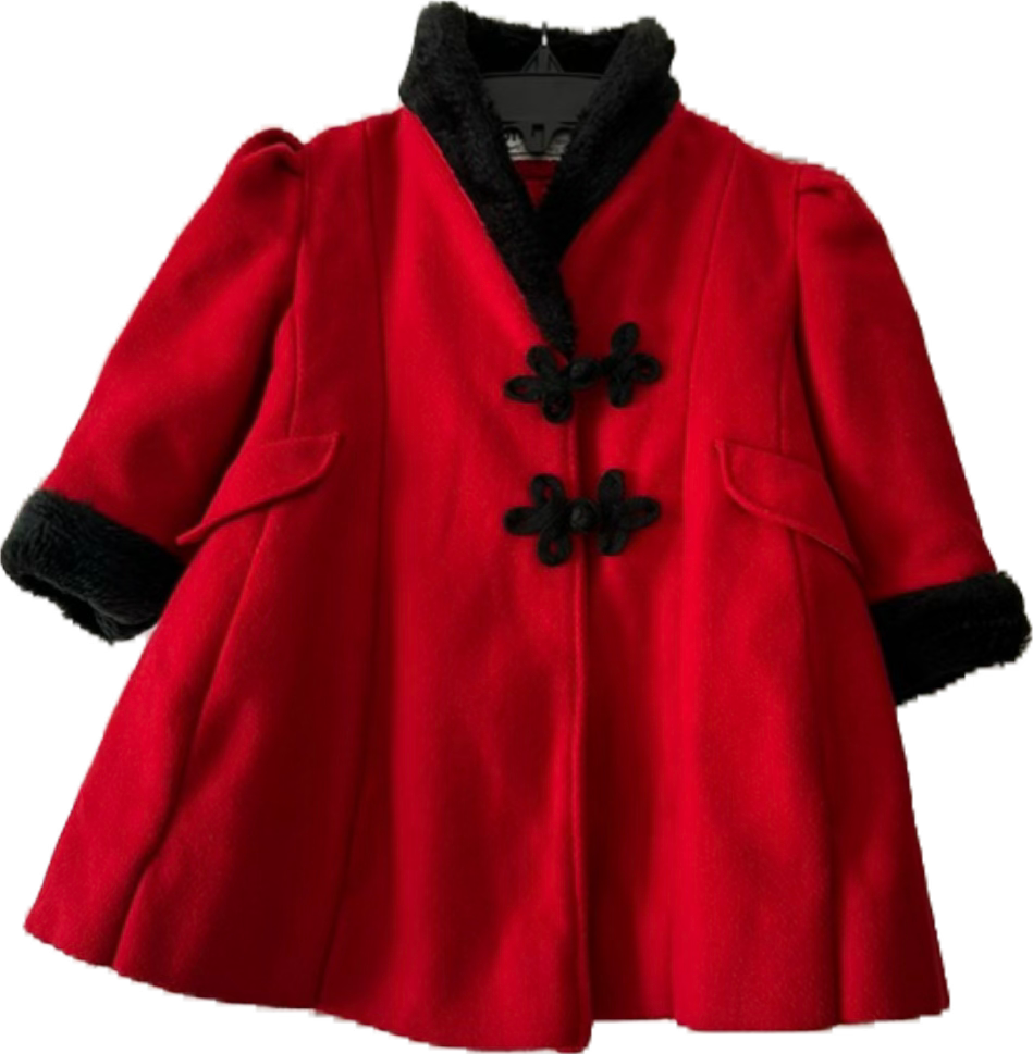 Cappottino Coat (red & black shawl collar) - 2T