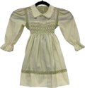 Emilie Dress (Hand Smocked Green Flowers w/ Sleeves) - 5T