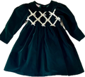 Green Velvet, White Bows Dress - 4T