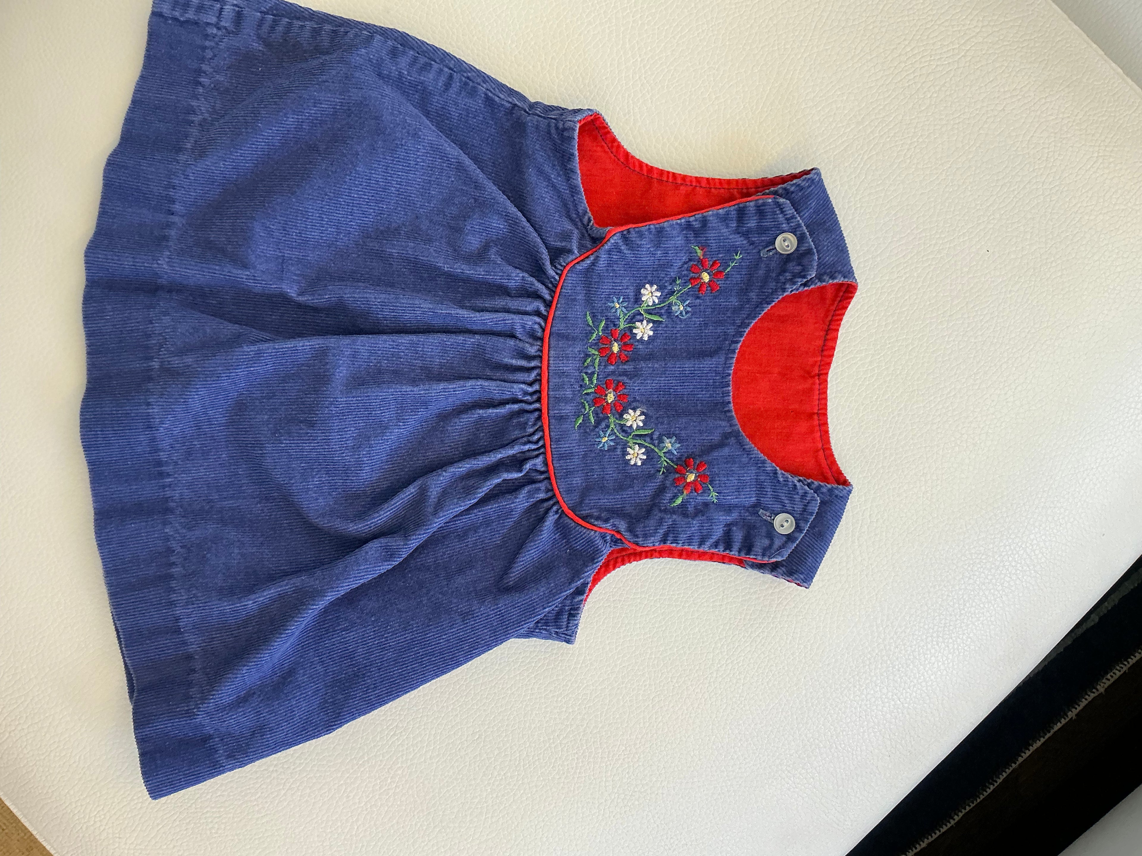 Blue Red Floral Corduroy Dress