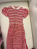Antique Striped & Smocked White and Red Dress 10T