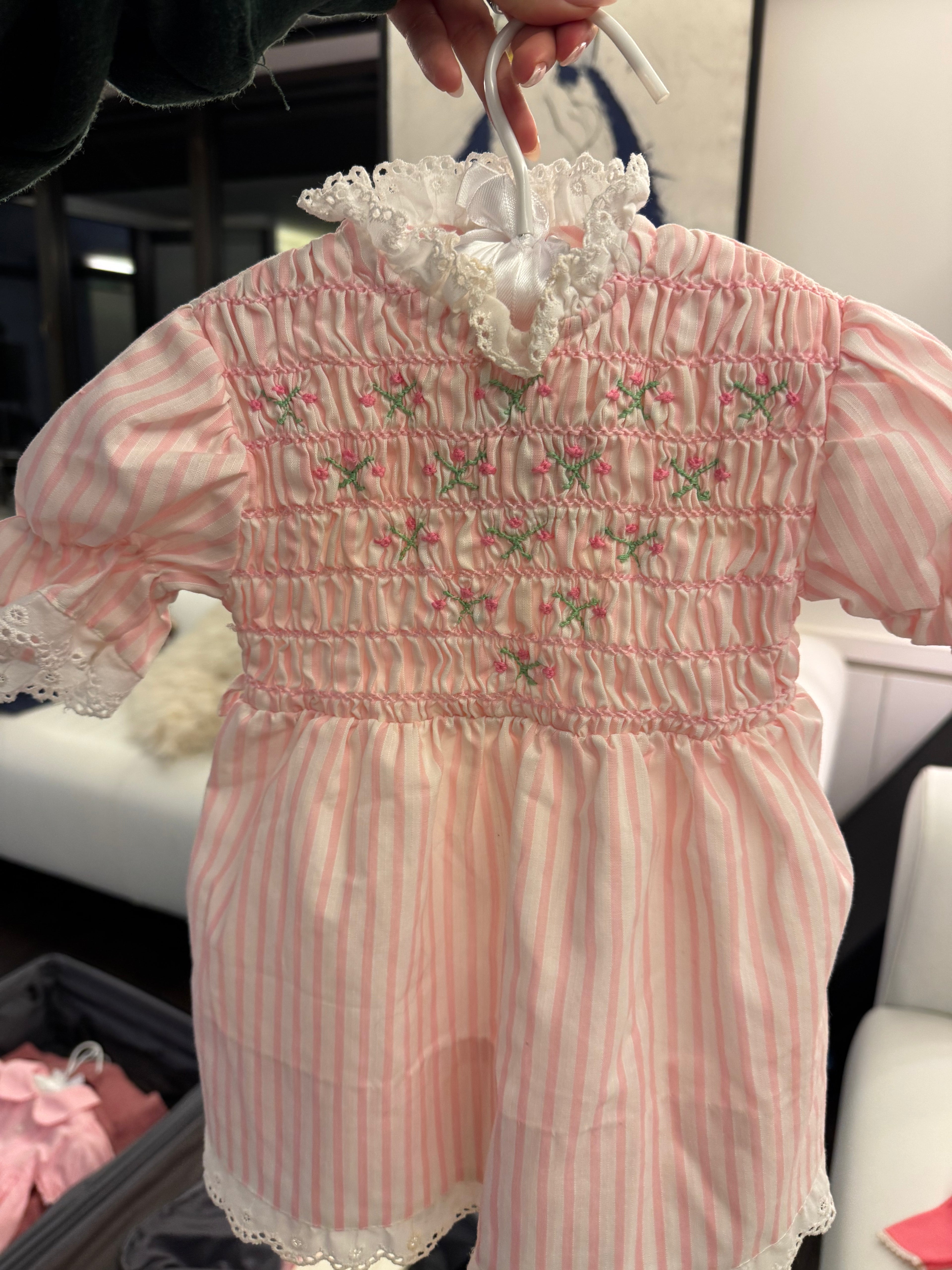 Pink Striped & Handsmocked Dress 3T