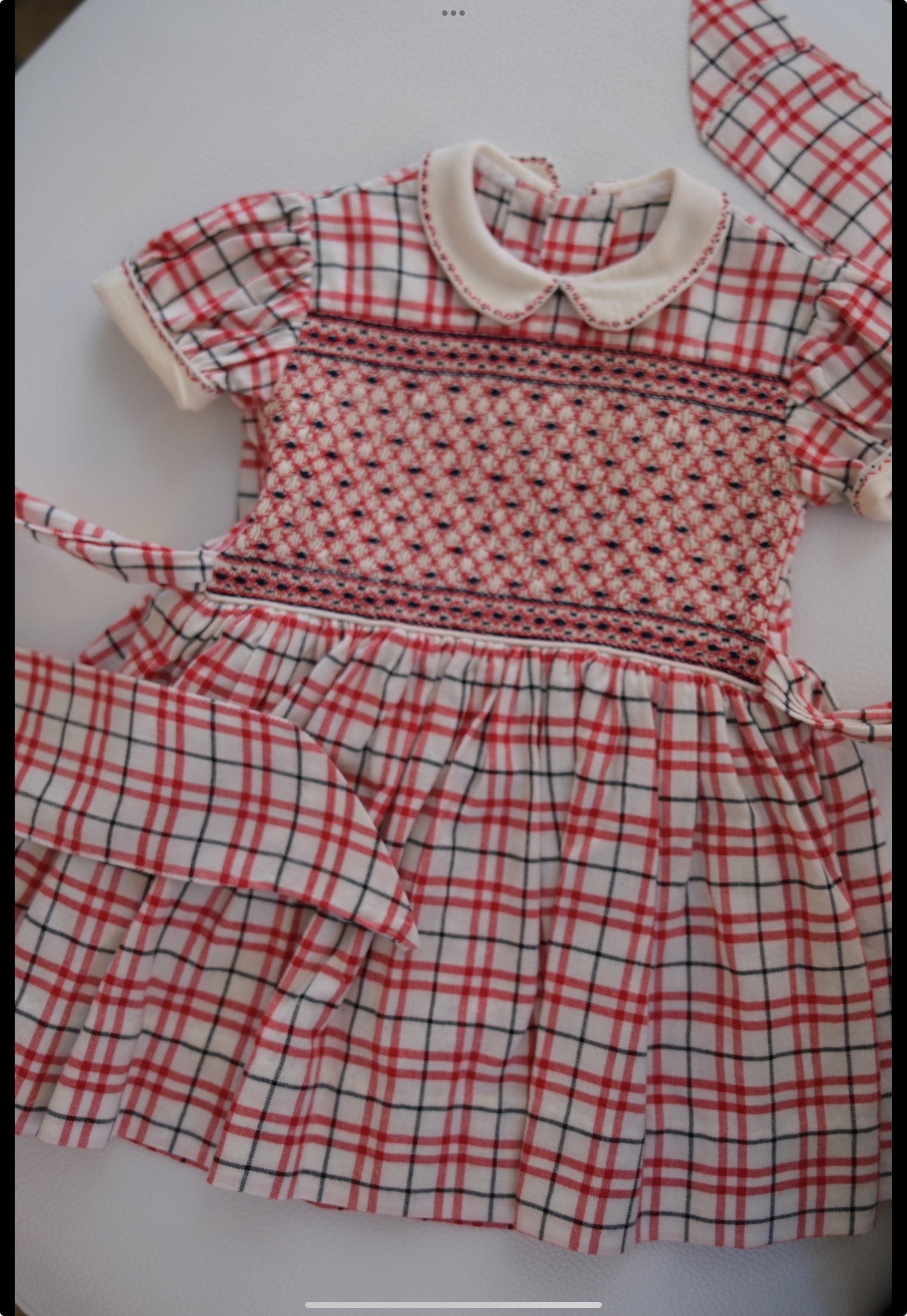Antique Red and white Smocked Dress