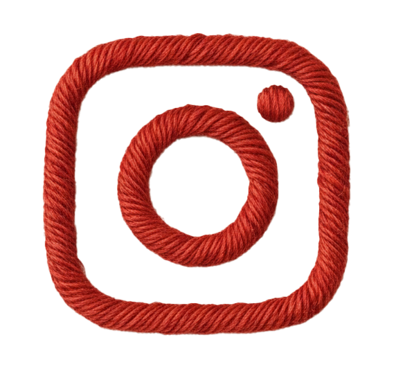 Red rope forming an Instagram symbol with a circle on a white background