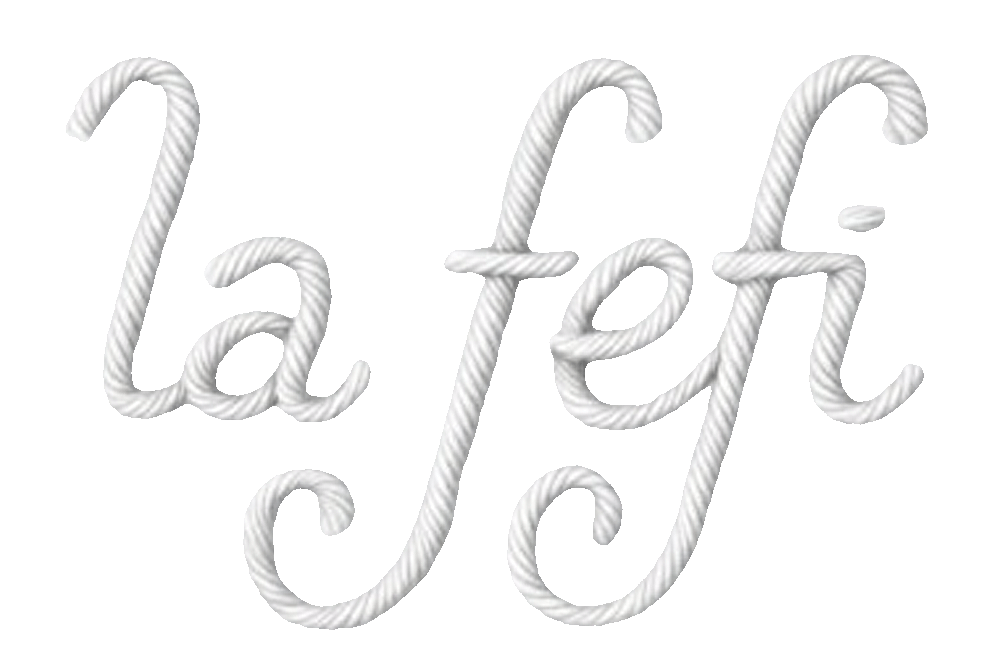 Decorative text 'la fefi' with a rope-like design on a white background