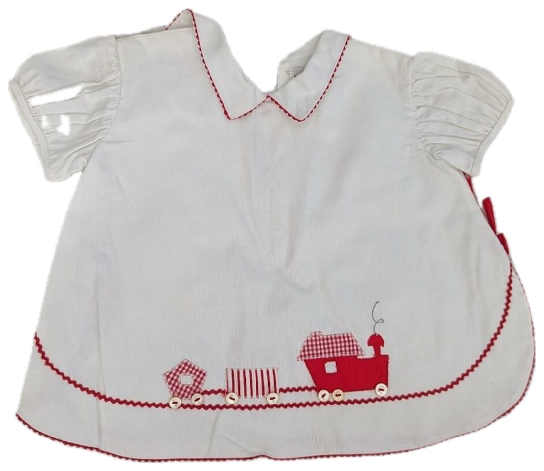 Train Red & White Apron Dress 2T