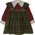 Green Plaid w/ Red Sleeves Hand Smocked Dress - 5T