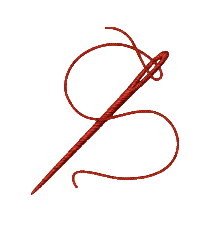 Red embroidery needle with thread on a white background