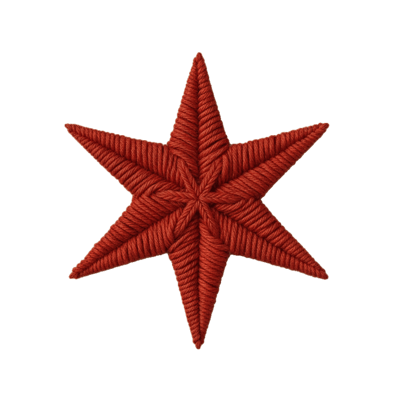 Red embroidered star on a white background